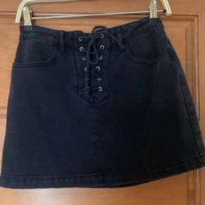 Black denim mini skirt